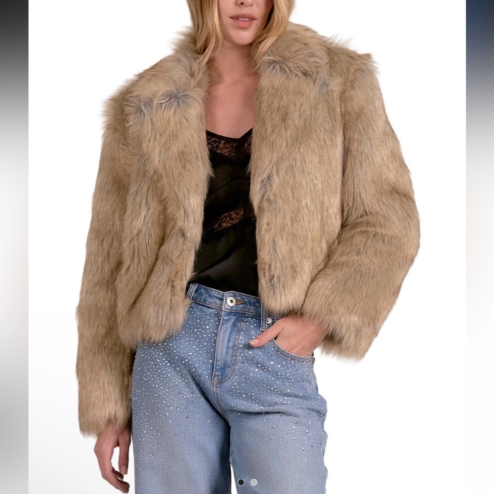 Elan Tan Faux Fur Jacket Coat size Small